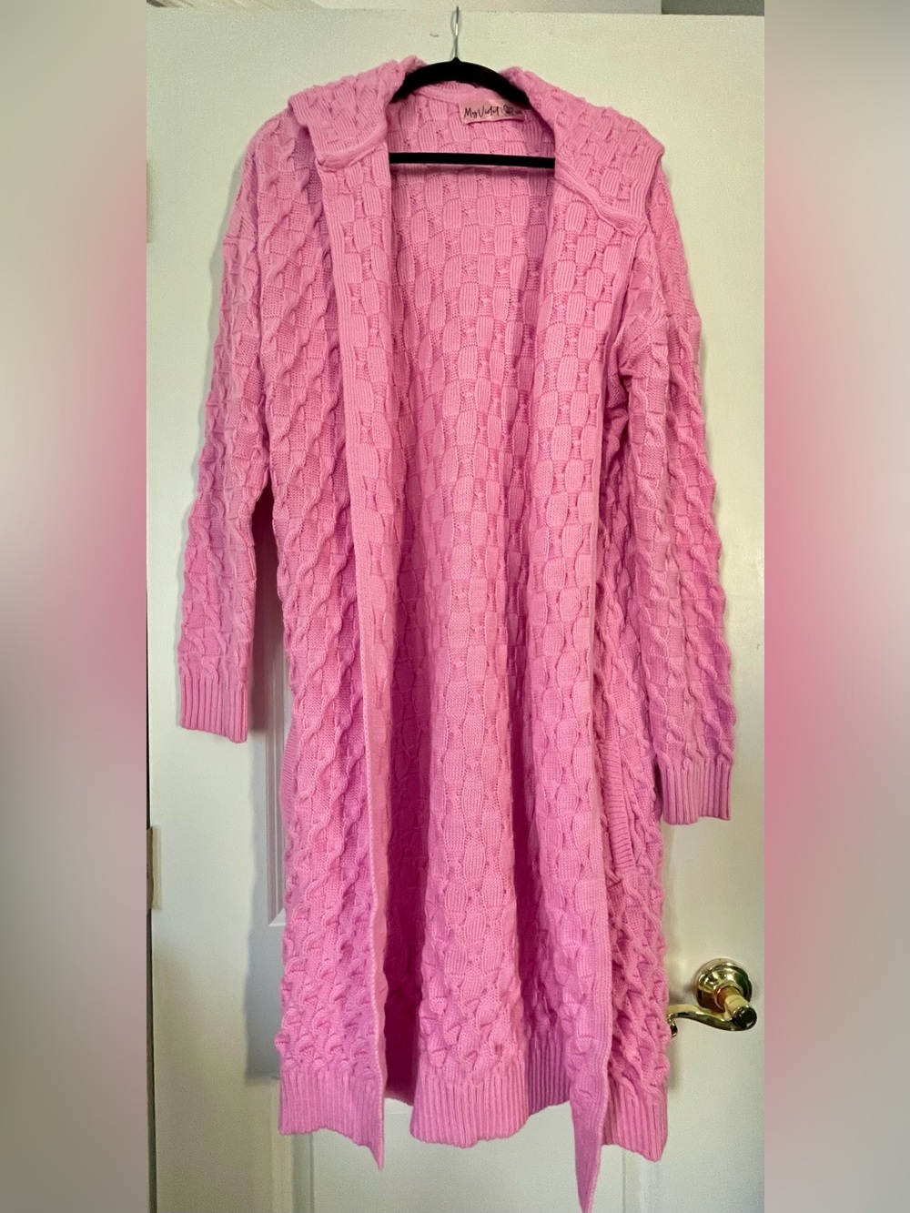 My Violet Pink Cable Knit Open Sweater Dress